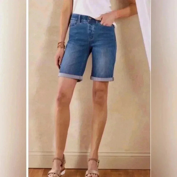 Soft Surroundings Women’s Denim Pull On Bermuda Shorts Size L - Picture 7 of 7